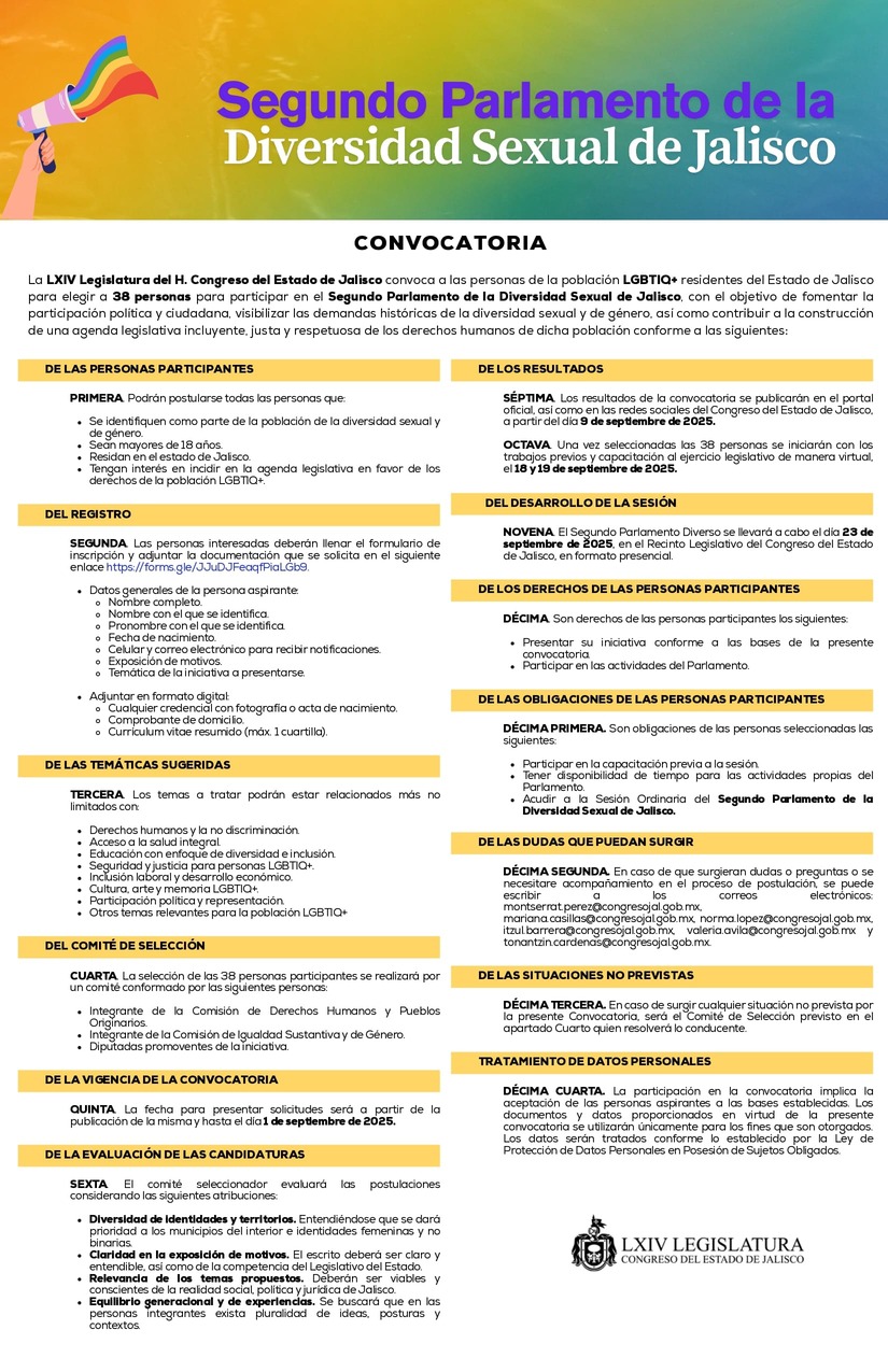 CONVOCATORIA PARLAMENTO DE LA DIVERSIDAD SEXUAL DE JALISCO 2025 | Sitio ...
